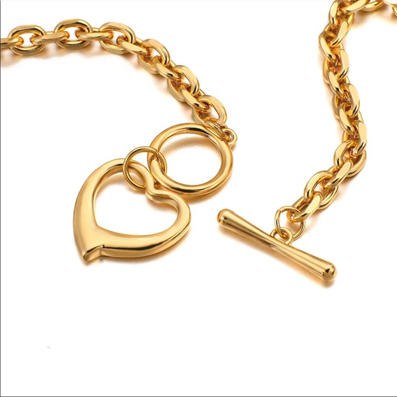 NEW 18K GOLD HEART CHOKER COLLAR NECKLACE - Picture 6 of 8